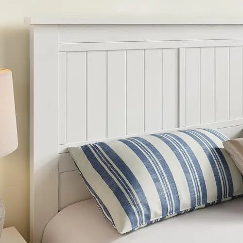 Serene Wood Panel Headboard with Window-Pane Design, Queen, White