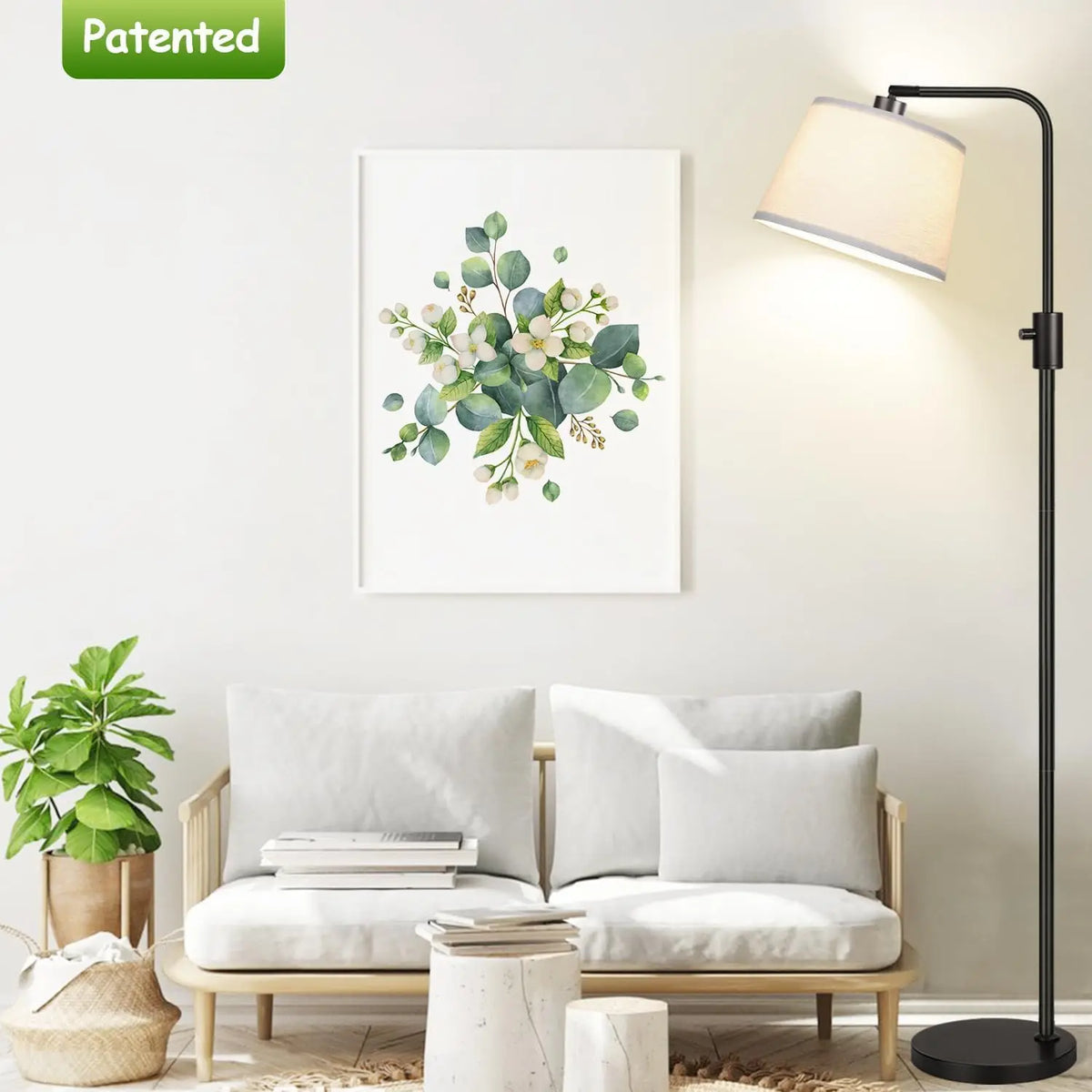 Upgraded Dimmable Floor Lamp, 1000 Lumens LED Bulb Included, Arc Floor Lamps for Living Room Modern Standing Lamp with Linen Shade, Tall Lamp for Bedroom Office Reading Dining Room- Black