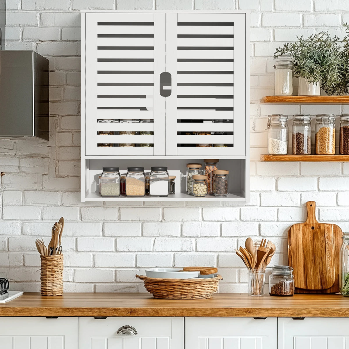 Wall Cabinet Bathroom Storage Cabinet Wall Mounted with Adjustable Shelves Inside, Double Door Medicine Cabinet, Utility Cabinet