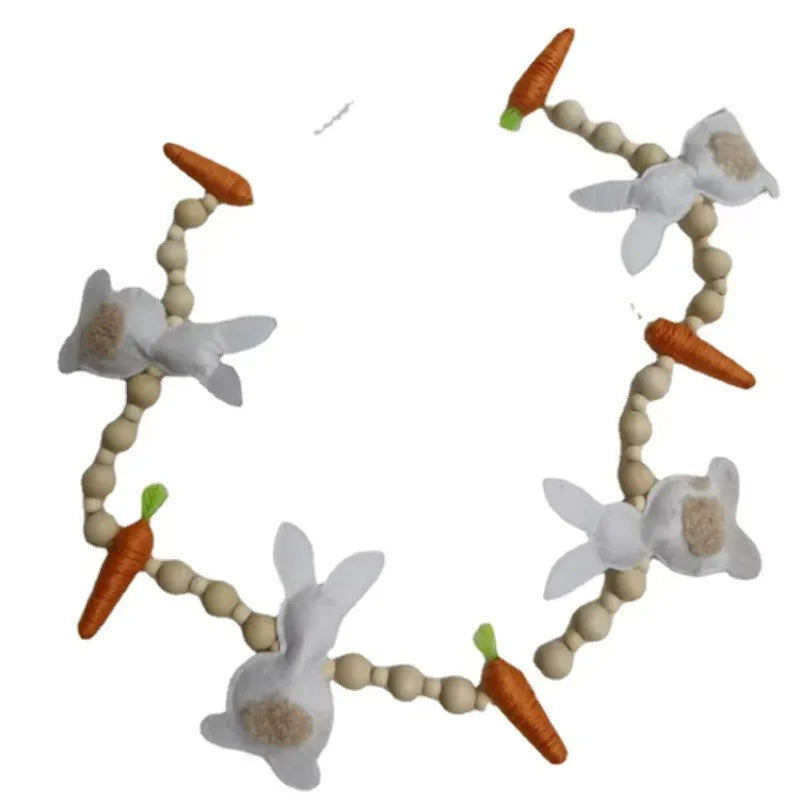Easter Bunny Carrot Garland Decoration Bead Wreath for Easter Spring Party Home Door Wall Mantel Festive Tabletop Decor