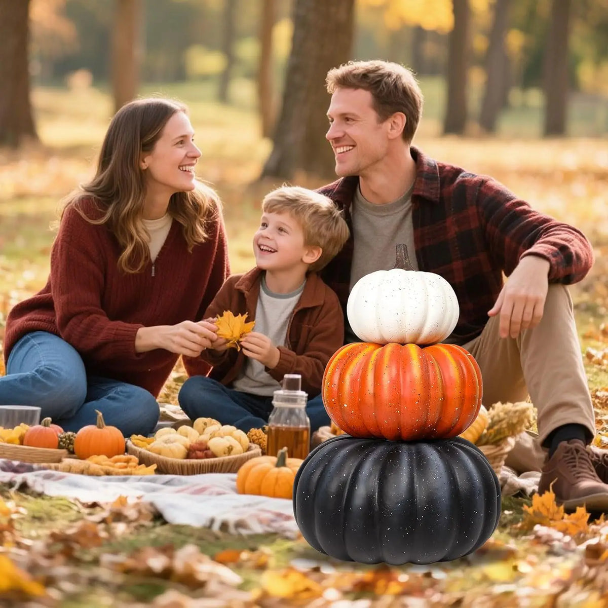 23 Inch Large Stacked Faux Pumpkins,3-Tier Fall Halloween Porch Decoration