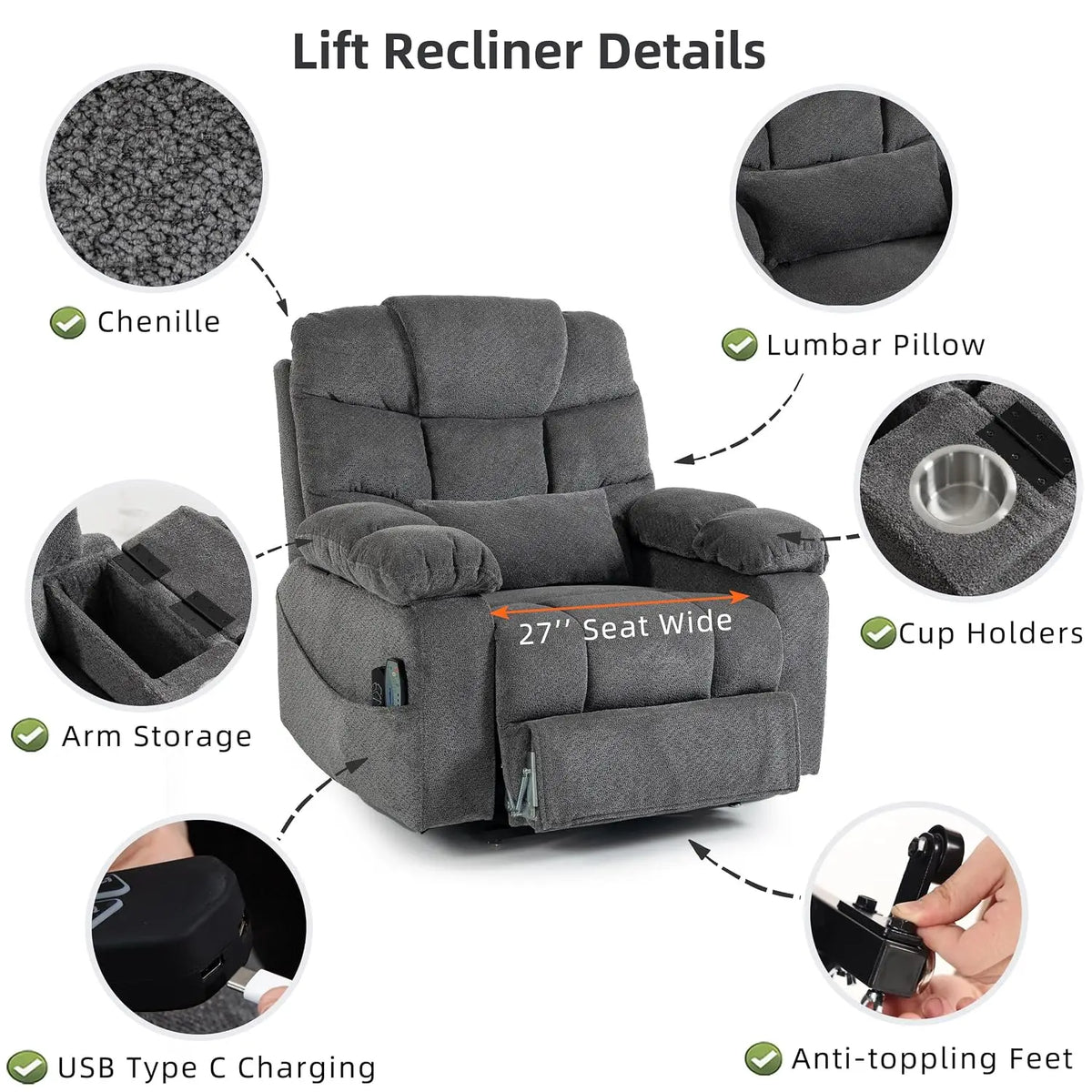 500lbs Heavy Duty Power Lift Recliner for Tall Man 6'5" Extended Footrest, Custom