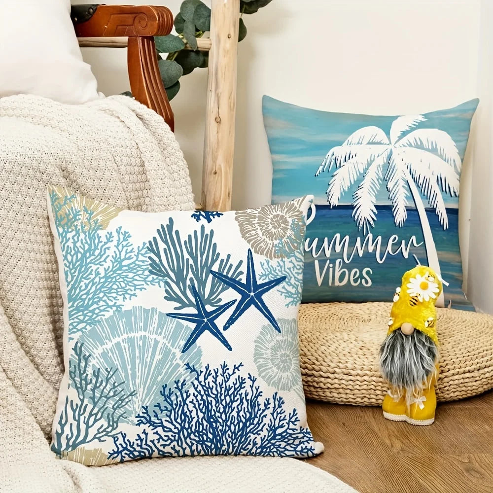 4pcs Summer Beach Pillow Covers - Geometric Design, Zippered & Machine Washable for Any Room Decor