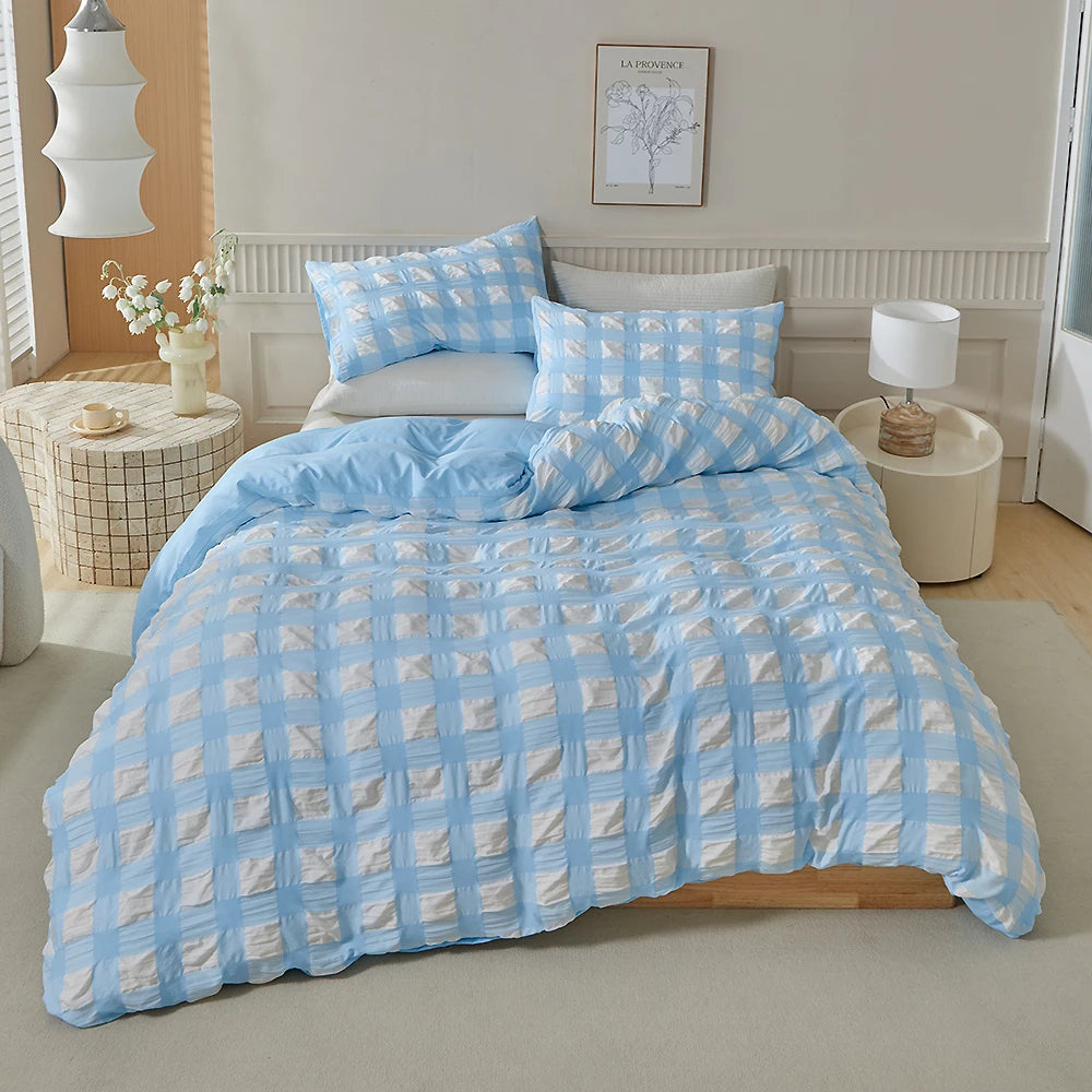 Fresh Seersucker Single Double Quilt Cover Set Soft Comfortable Duvet Cover Set 240x220 Versatile Bedroom Bedding Set King Size