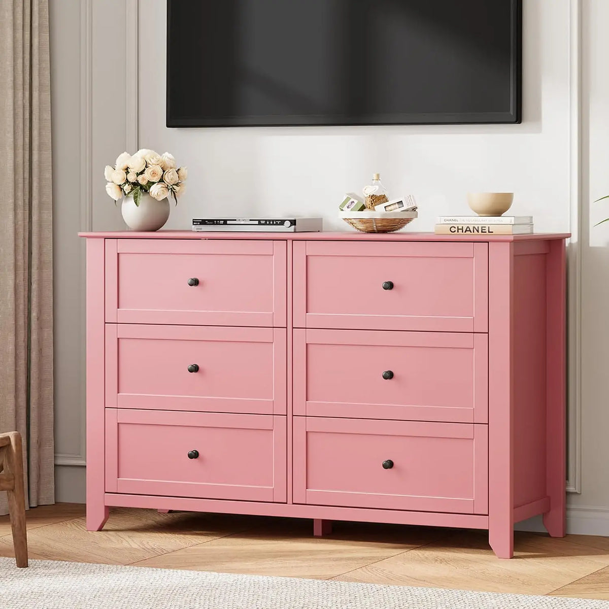 6-Drawer Dresser for Bedroom, 47.2" Wide Modern Large Chest of Drawers with Metal Knobs, Wooden Clothes Storage Organizer for Closet, Nursery, Living Room & Apartment
