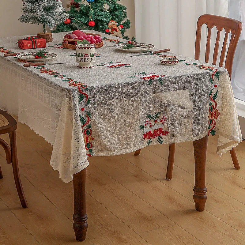 55" X 78"ChristmasTablecloths for Rectangle Tables Lace Dining Table Mat Soft Fabric Table Cloths with Tassels