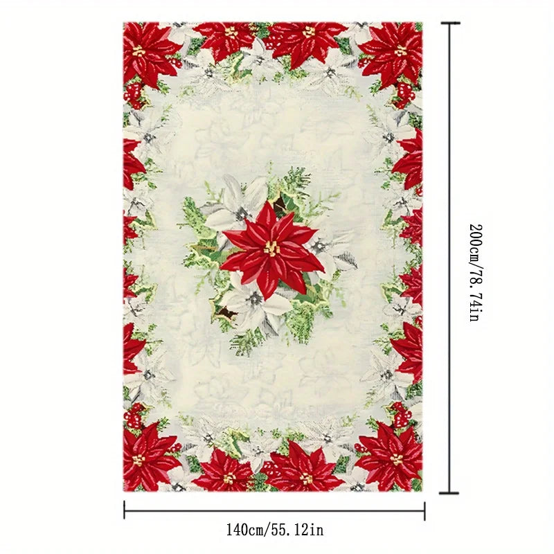 Christmas Poinsettia Rectangle Tablecloth for Table Decor Reusable Winter Xmas Kitchen Dining Tablecloth Christmas Decorations