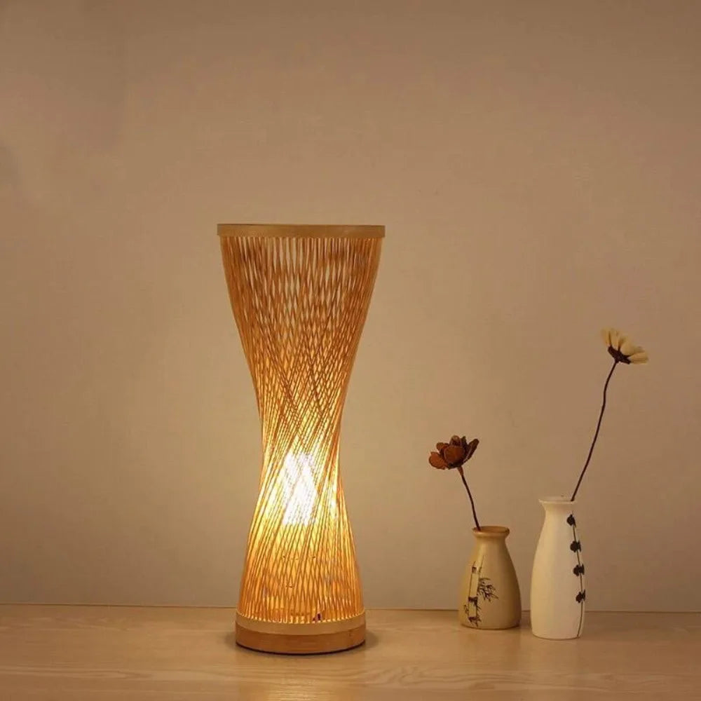 JOYINLED Japanese Style Bamboo Table Lamp 15x35CM Handmade Spire Vase Desk Light E27 Bedside Lamp for Bedroom Study EU/US Plug