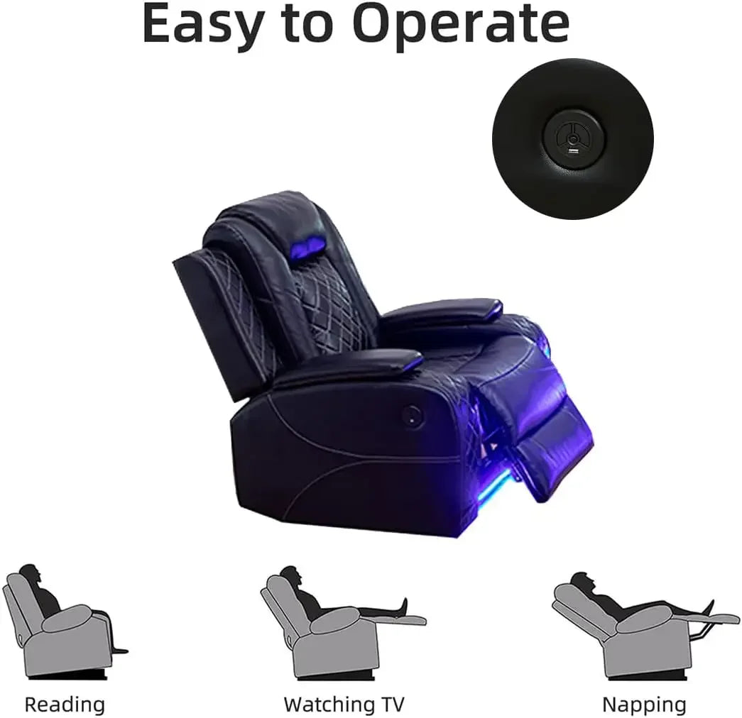 Modern Sectional Power Reclining Sofa Set With Storage Console LED Lights Black Leather