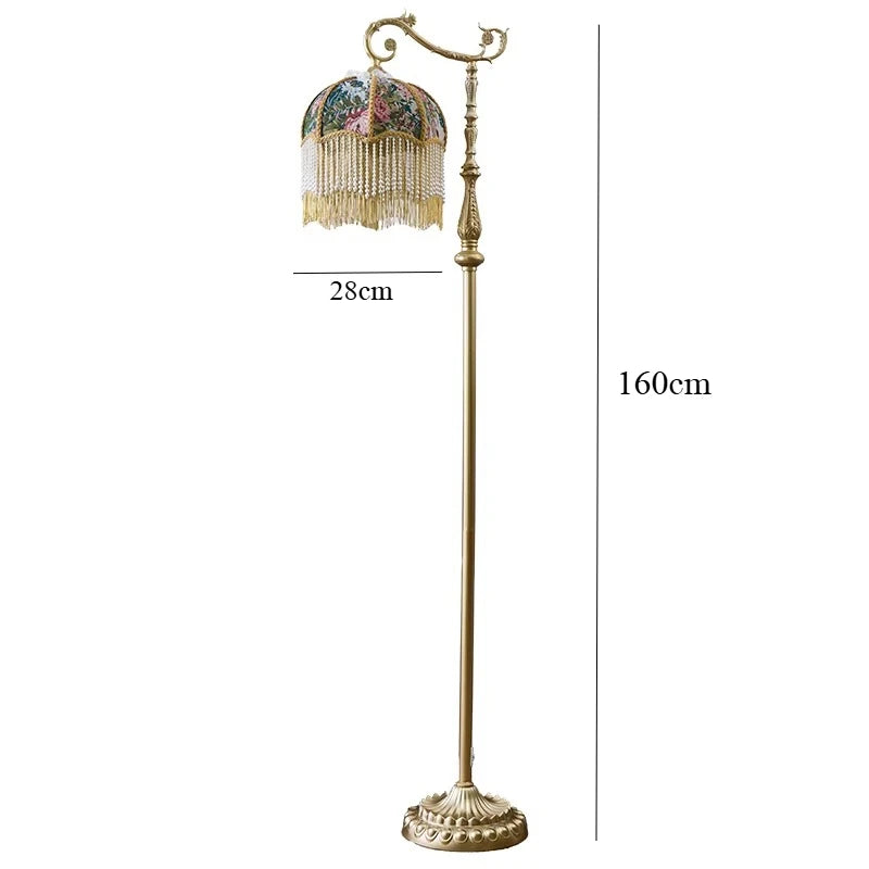 American Tassel Lampshade Floor Lamp European Luxury Design Velvet Station Lamp Livingroom Bedroom Atmosphere Art Decor Lighting
