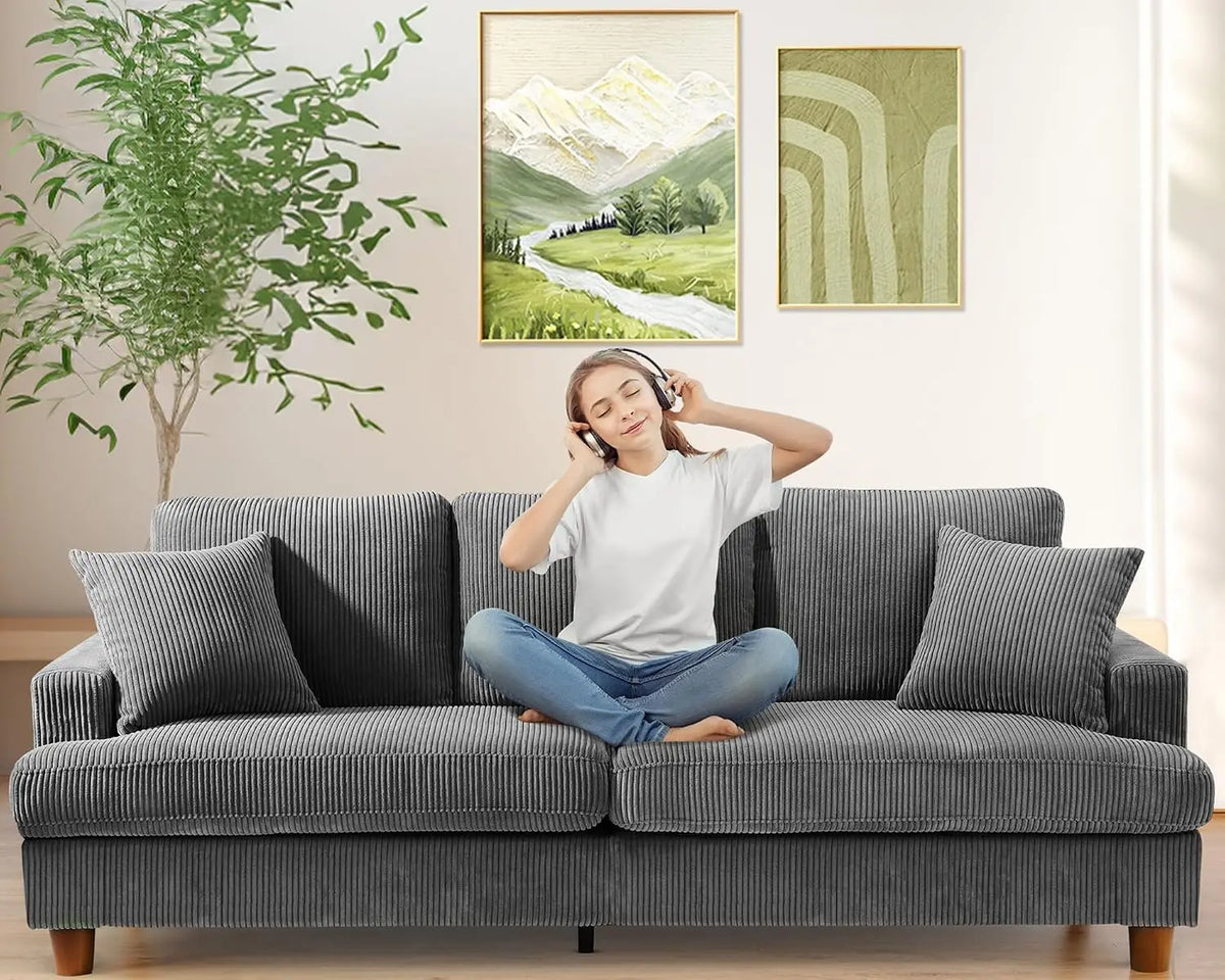 87in Corduroy Couch, Sofa No Tool Assembly, Comfy Couches for Living Room 21in Deeper Seats, Corduroy Sofas for, Customized
