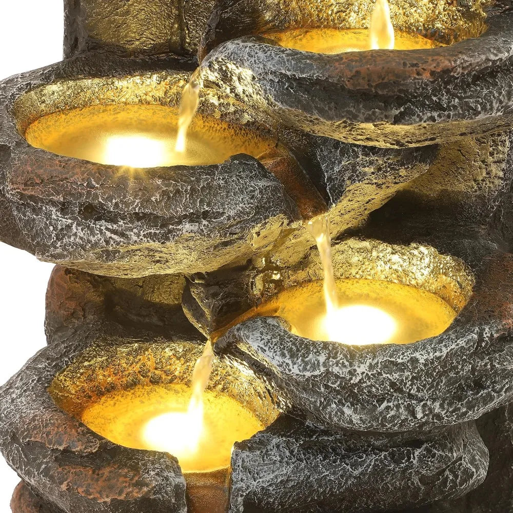 US Warehouse Hot Sale 6-Tier Cascading Rock Fountain with LED Lights