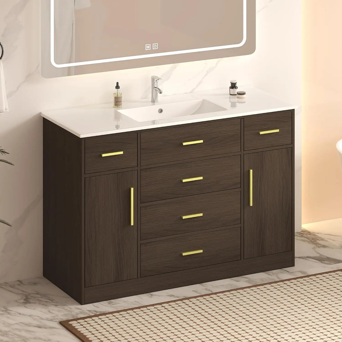 48" Bathroom Vanity with Sink,Single Sink Cabinet with 9 Drawers & 2 Soft-Close Doors, Modern Wood Storage, Customized
