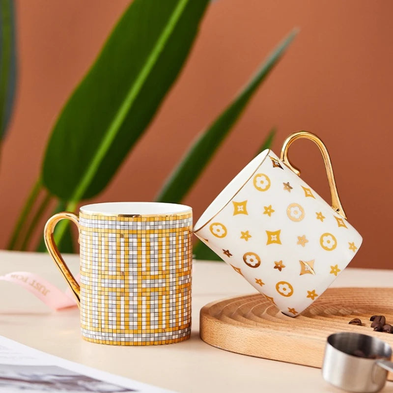 Light Luxury Hand-Painted Gold Ceramic Coffee Cup Office Mug Afternoon Tea Cups Household Drinkware
