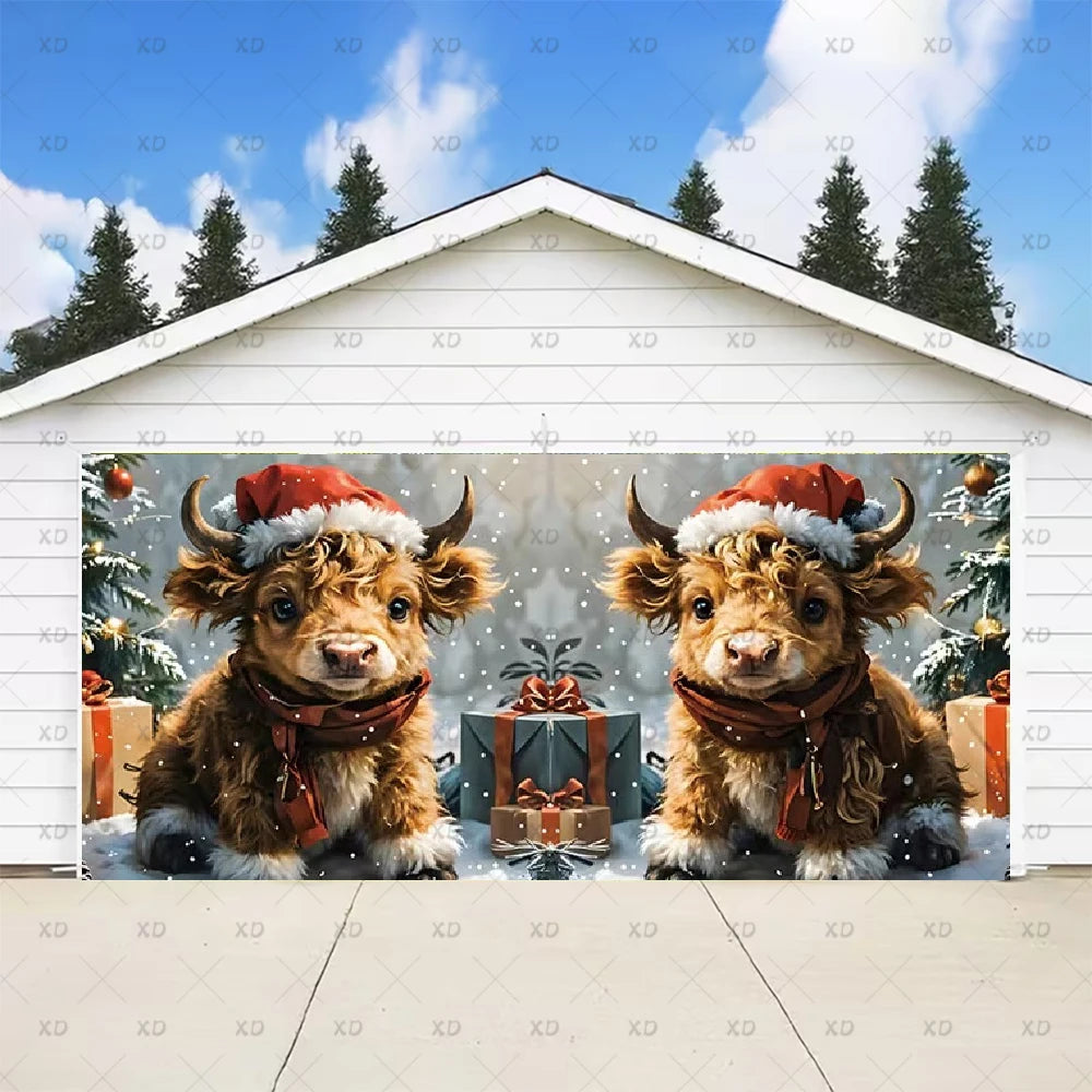Christmas Large Garage Door Cover Backdrop Xmas Party Decoration Background Winter Yard New Year Party Wall Decor Banner Props