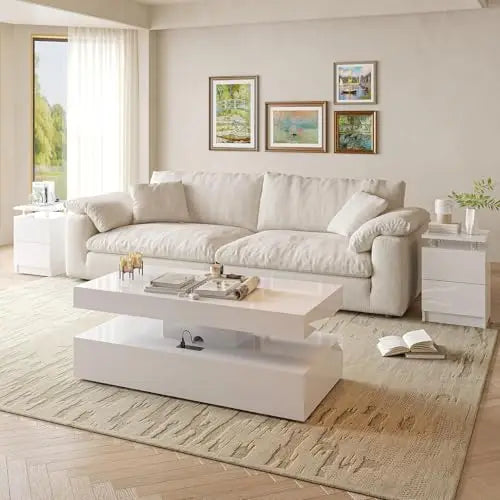 3-Piece Modern Living Room Table Set, Includes 47" LED Coffee Table and 15" End Tables Set of 2 with Storage Drawers