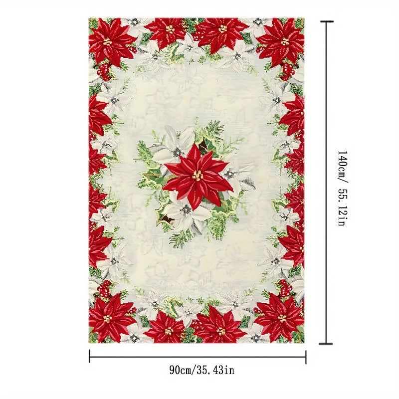 Christmas Poinsettia Rectangle Tablecloth for Table Decor Reusable Winter Xmas Kitchen Dining Tablecloth Christmas Decorations
