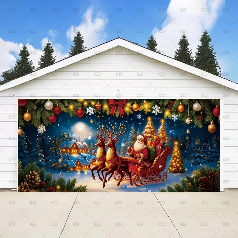 Christmas Large Garage Door Cover Backdrop Xmas Party Decoration Background Winter Yard New Year Party Wall Decor Banner Props