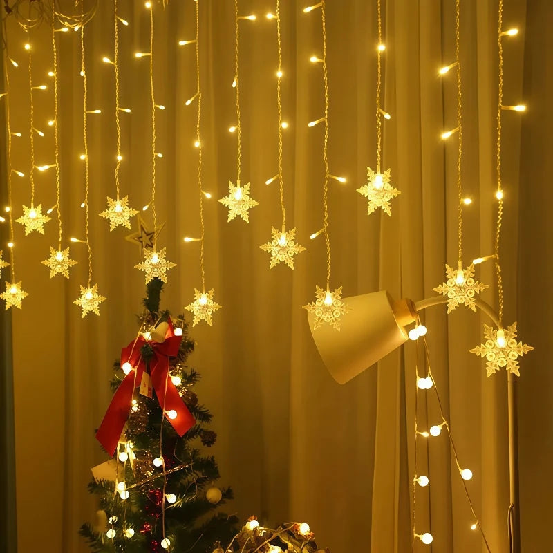 Snowflake Christmas String Lights 3.2M 8 Modes Outdoor Garden Patio Window Roof Eaves Yard Holiday Party Wedding Home Decoration
