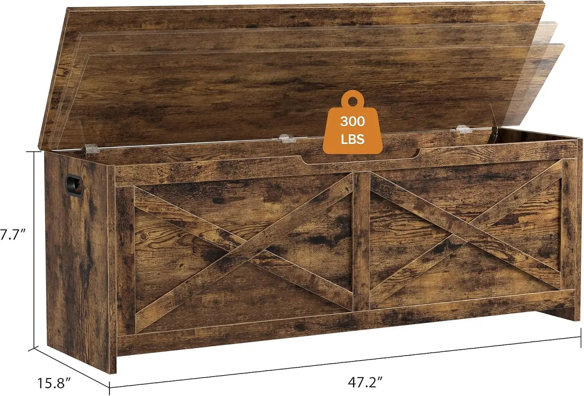 TWISTER.CK 47.2" Storage Chest & Bench, Wooden Storage Bench with Safety Hinges, Easy-to-Assemble Large Shoe Bench for Entryway, Living Room & Bedroom