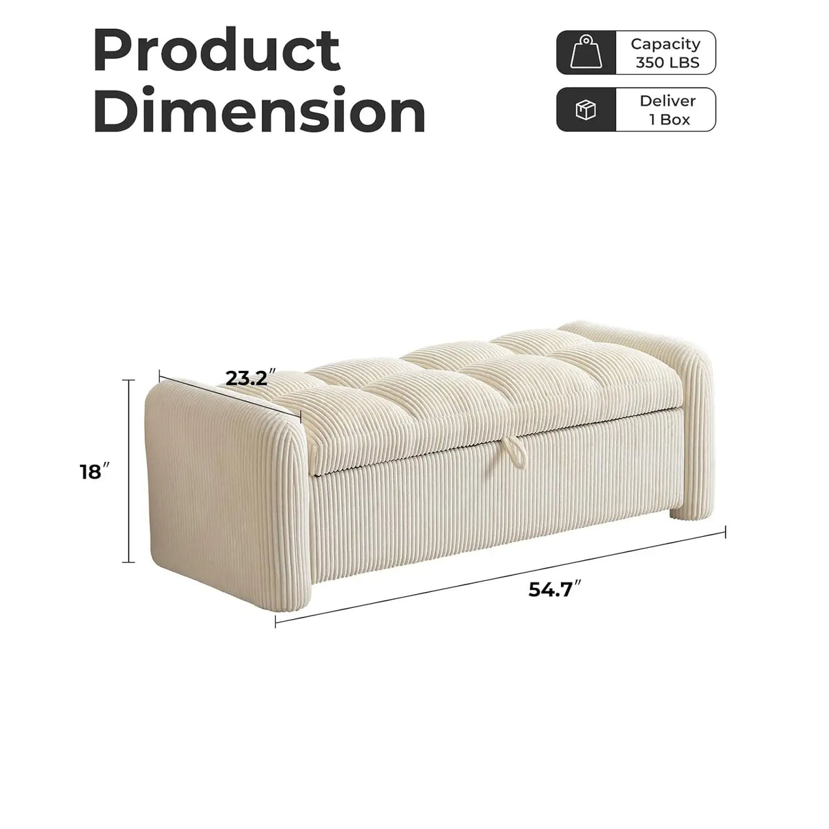 Oversized Corduroy Storage Ottoman Bench, Upholstered End of Bed & Living Room Foot Rest, Beige, Customized
