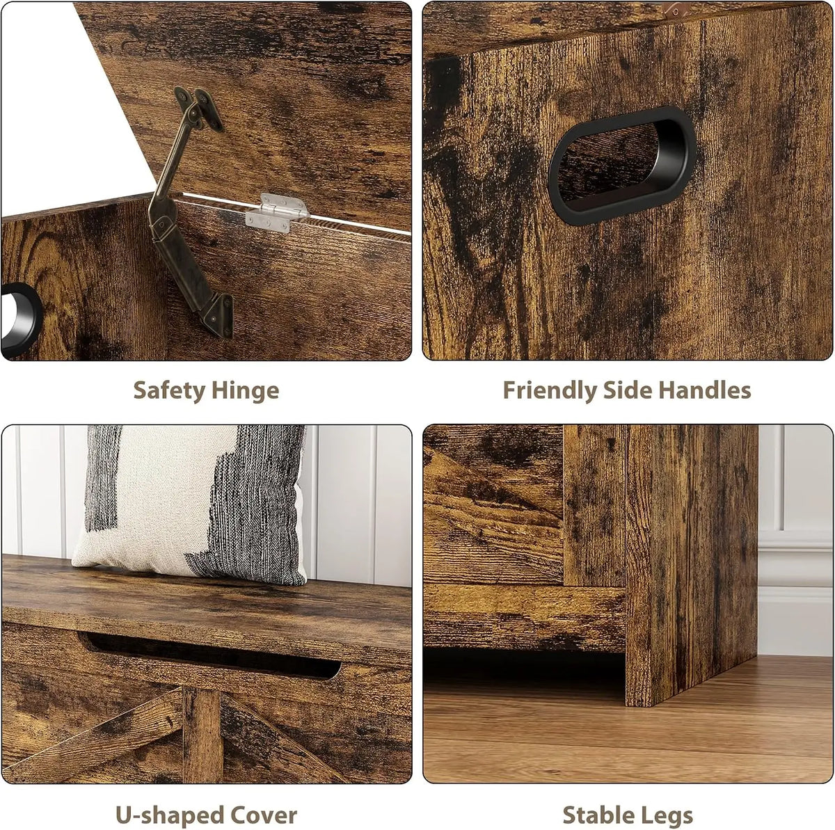 TWISTER.CK 47.2" Storage Chest & Bench, Wooden Storage Bench with Safety Hinges, Easy-to-Assemble Large Shoe Bench for Entryway, Living Room & Bedroom