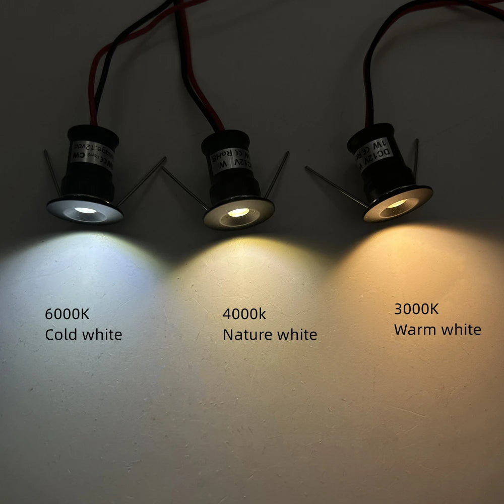 Mini LED 12V Recessed Ceiling Downlights 1W Dimmable Spotlight Black White Showcase Bedroom Party KTV DJ DIY Stairs Spot Lights