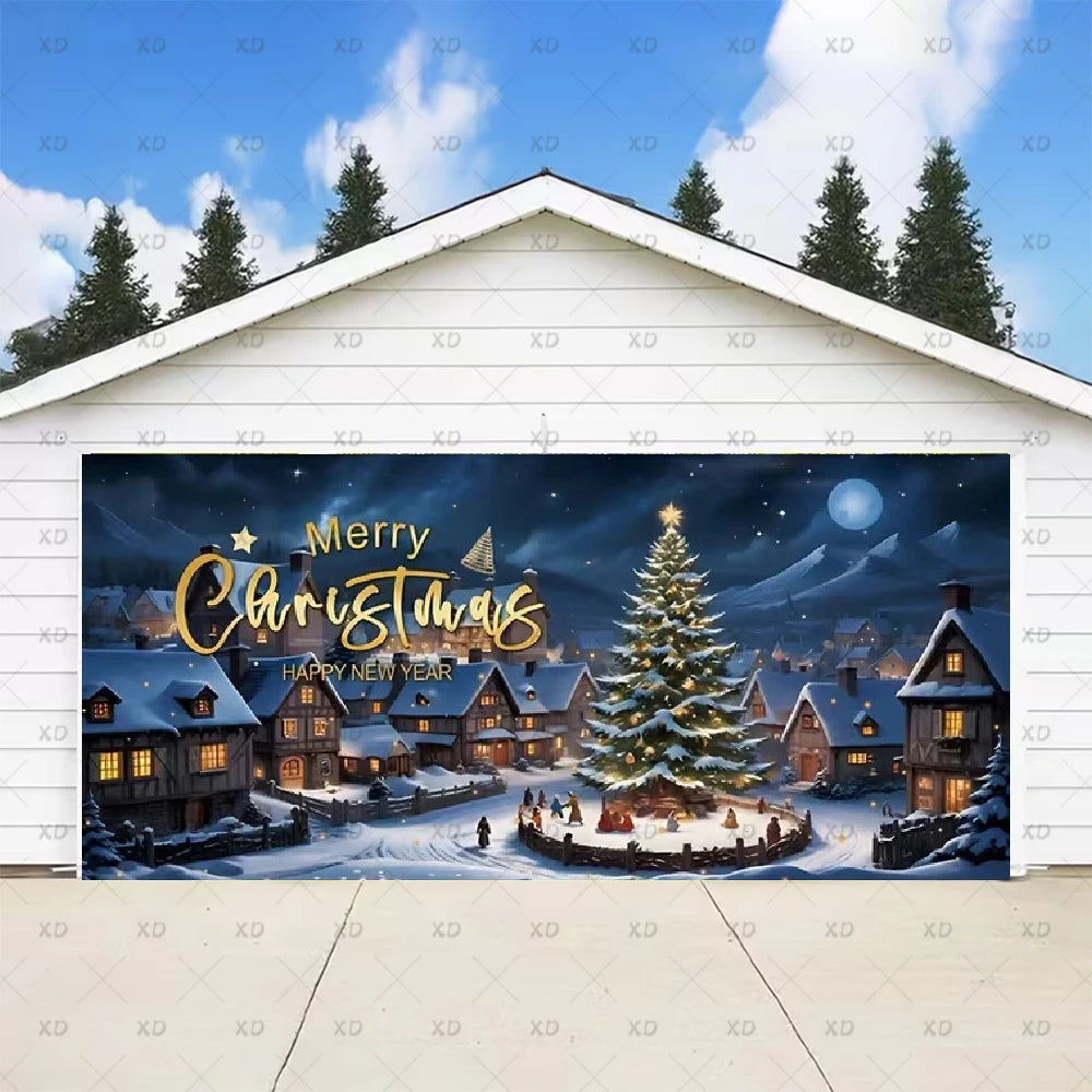 Christmas Large Garage Door Cover Backdrop Xmas Party Decoration Background Winter Yard New Year Party Wall Decor Banner Props