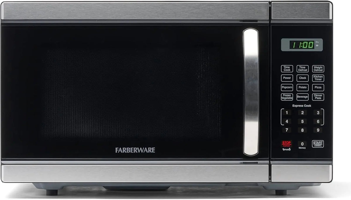 Farberware 1.1 Cu. Ft. Countertop Microwave Oven 1000 Watts Power, Auto Cook Settings Defrost Easy Clean and Child Safety Lock