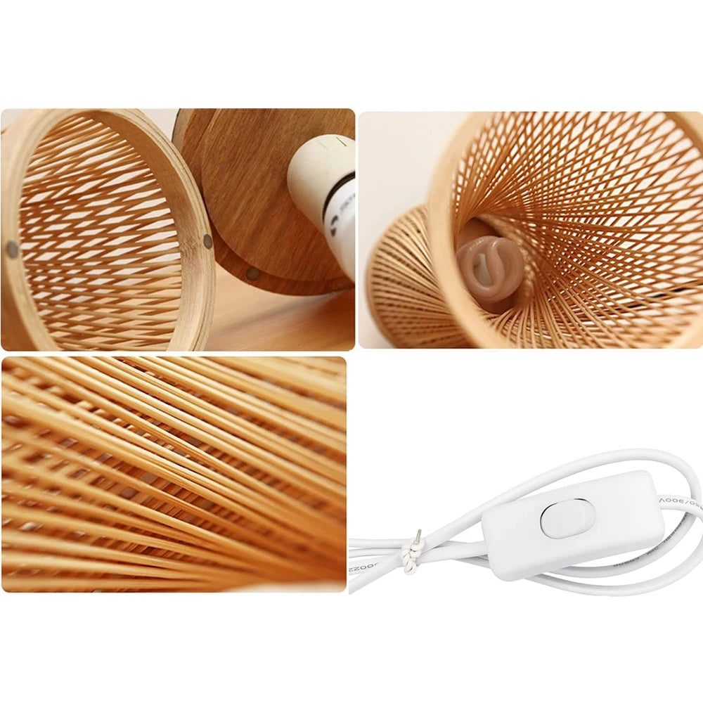 JOYINLED Japanese Style Bamboo Table Lamp 15x35CM Handmade Spire Vase Desk Light E27 Bedside Lamp for Bedroom Study EU/US Plug