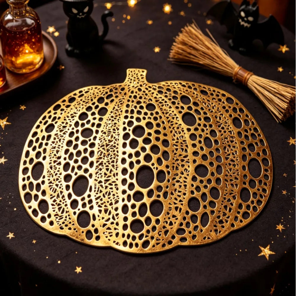 1/4/10pcs Fall Pumpkin Placemats Set Washable Vinyl Placemats Heat Resistant Non-Slip Burnt Orange Placemats for Halloween Party