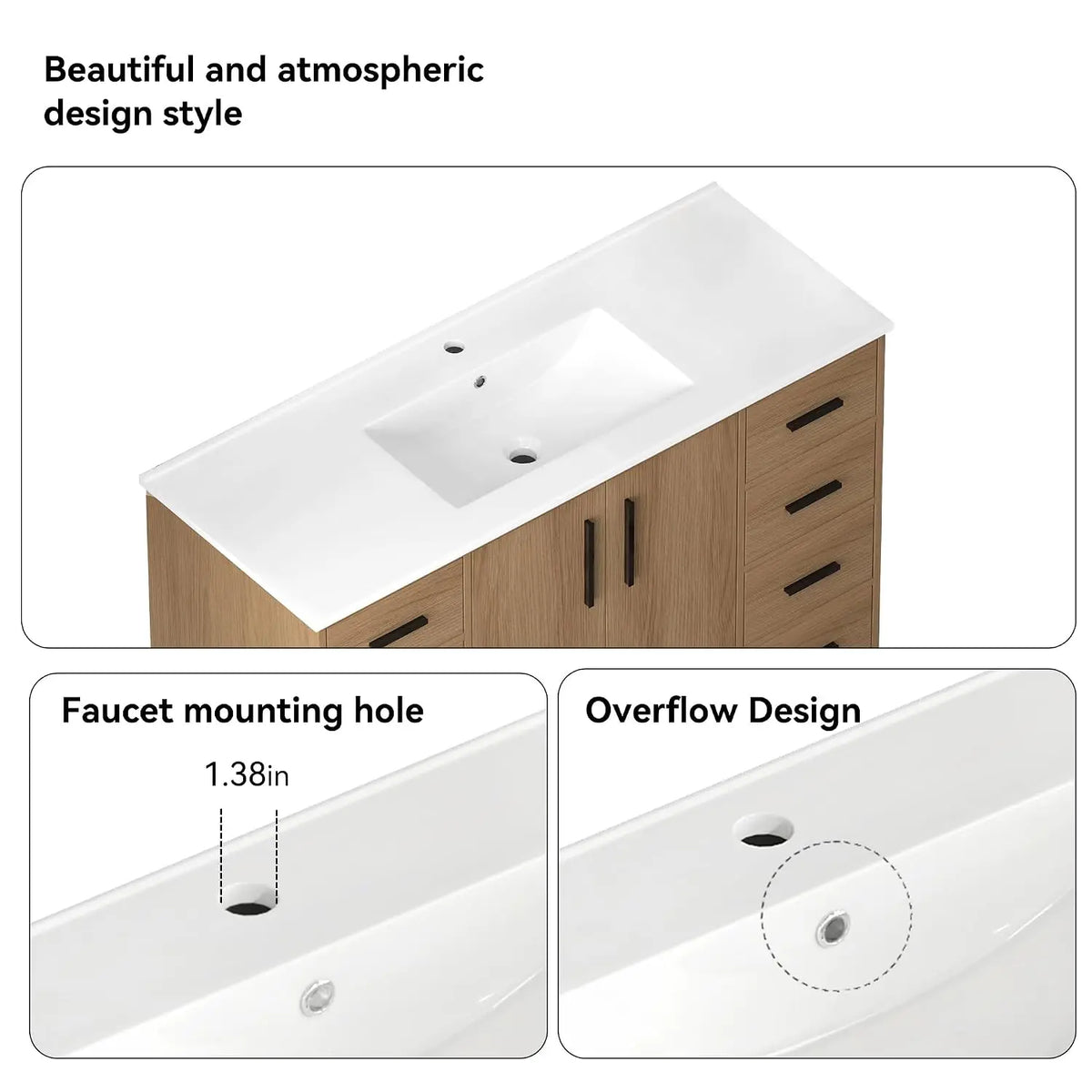 48" Bathroom Vanity with Sink,Single Sink Cabinet with 9 Drawers & 2 Soft-Close Doors, Modern Wood Storage, Customized