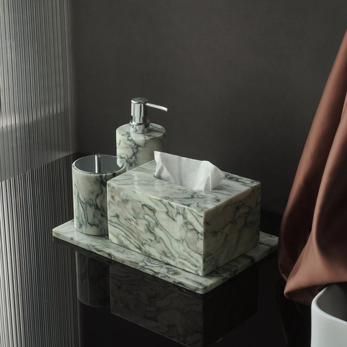 Cold Emerald Natural Marble Bathroom Accessories Set Luxury Soap Dispenser Soap Dish Toothbrush Holder Vanity Tray Kit Bathroom