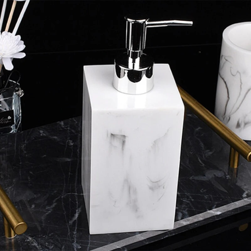 1Set Resin Imitation Marble Bathroom Accessory Kits Mouthwash Cup Soap Toothbrush Holder Shampoo Bottle Household Wash