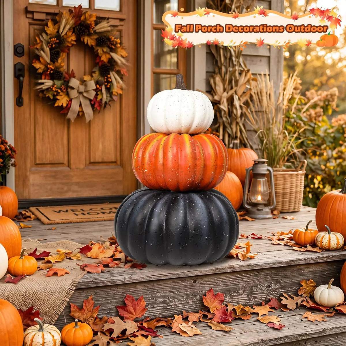 23 Inch Large Stacked Faux Pumpkins,3-Tier Fall Halloween Porch Decoration