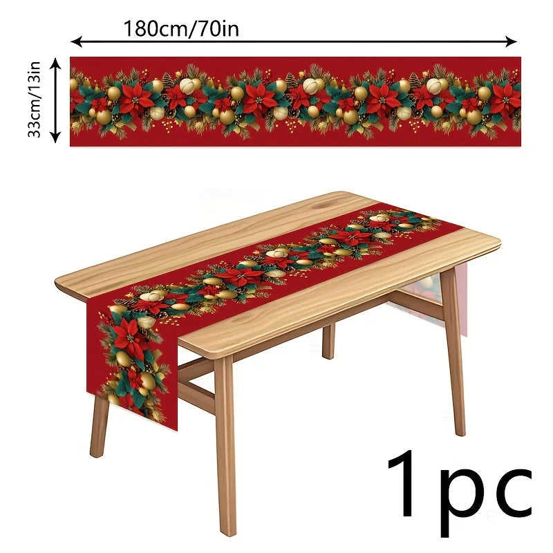 2D‑Printed Poinsettia Pinecone Table Runner, Decor for Dining Table, Coffee‑Table, Gatherings, Indoor‑Outdoor Parties