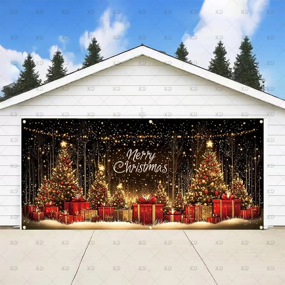 Christmas Large Garage Door Cover Backdrop Xmas Party Decoration Background Winter Yard New Year Party Wall Decor Banner Props