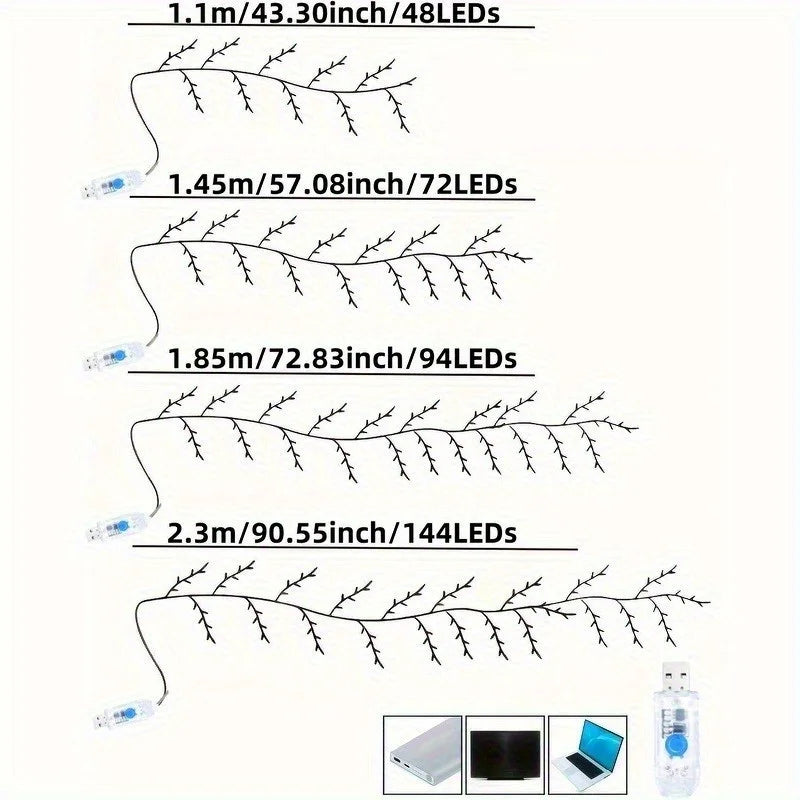 LED indoor branch wicker light string with eight modes USB-powered for wedding arrangements living rooms cafes