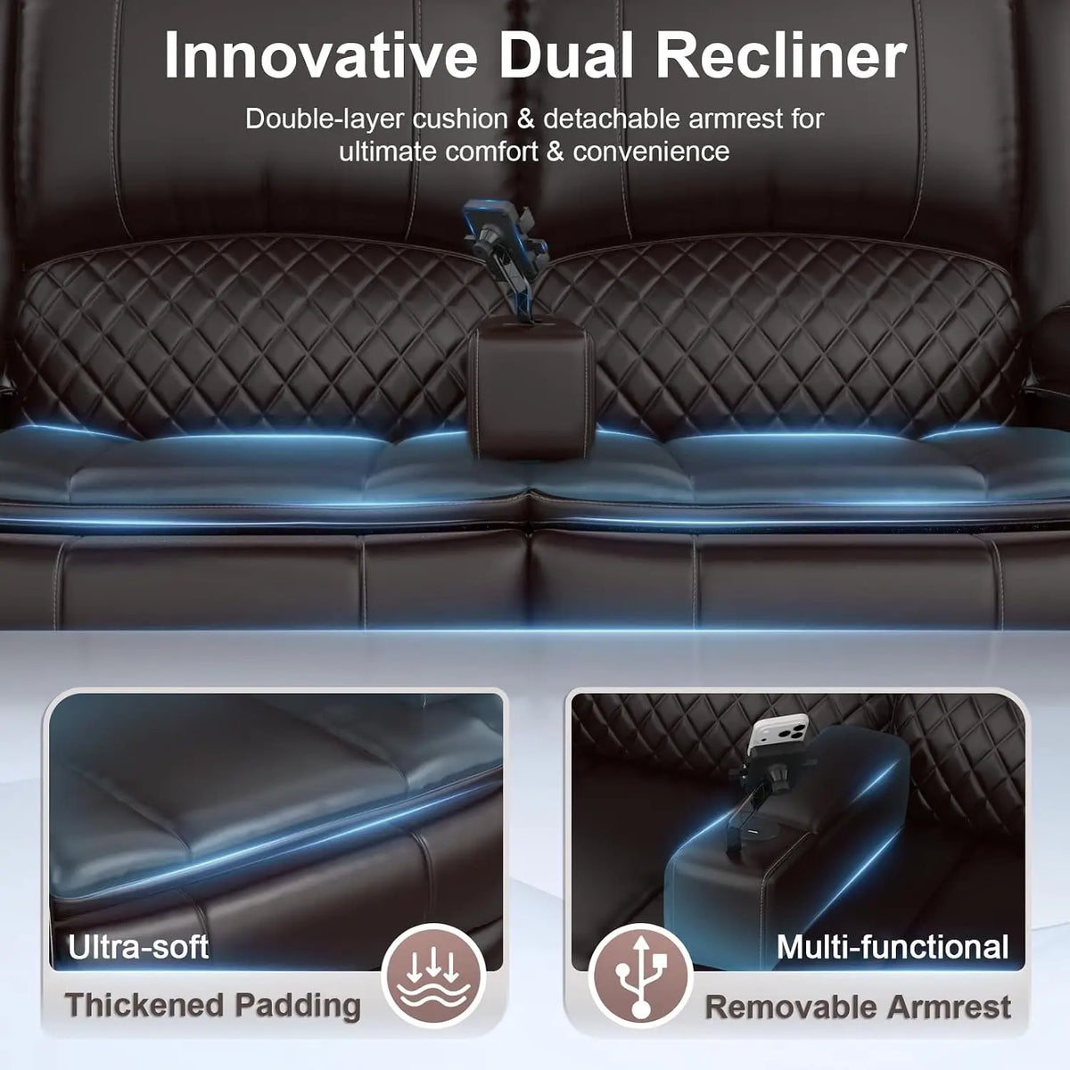 Power Loveseat Recliner, RV Loveseat Recliner Wall Hugger (Pu,Brown) | Power Reclining Loveseat with Removable Armrest,, Custom