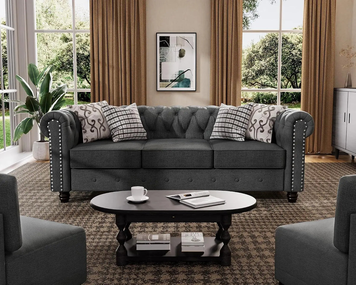 Classic Chesterfield Sofa Set 82'', Tufted Sofa for Couch Set with Solid Wood Legs Thick Cushion, Pet-Friendly Deep, Customized