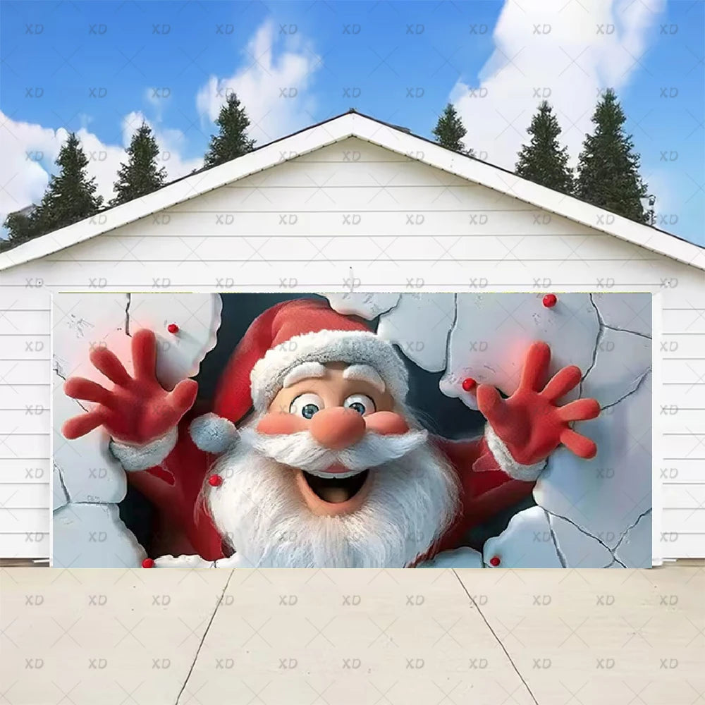 Christmas Large Garage Door Cover Backdrop Xmas Party Decoration Background Winter Yard New Year Party Wall Decor Banner Props