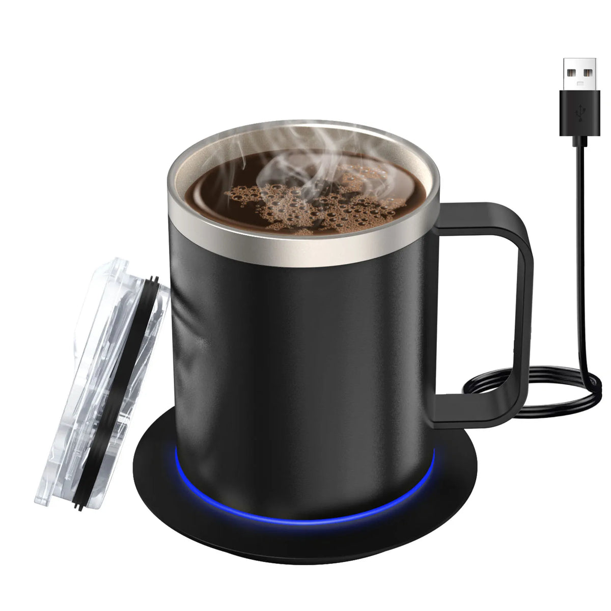 Self-Heating Coffee Mug - 12oz USB Electric Heated Mug Heat 131-149℉ Smart Warming Travel Mug Double Layer Food Grade Cup Warmer