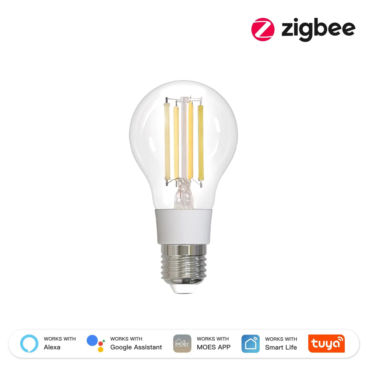 MOES ZigBee Smart LED Edison Bulb 7W E27, Dimmable, Works with Alexa & Google Home, Voice Control, Vintage Filament Light