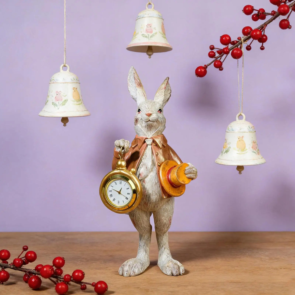 Top Hat Gentleman Rabbit Clock Ornament Cute Easter Bunny Spring Decorations Resin Bunny Figurine Pocket Watch Ornament