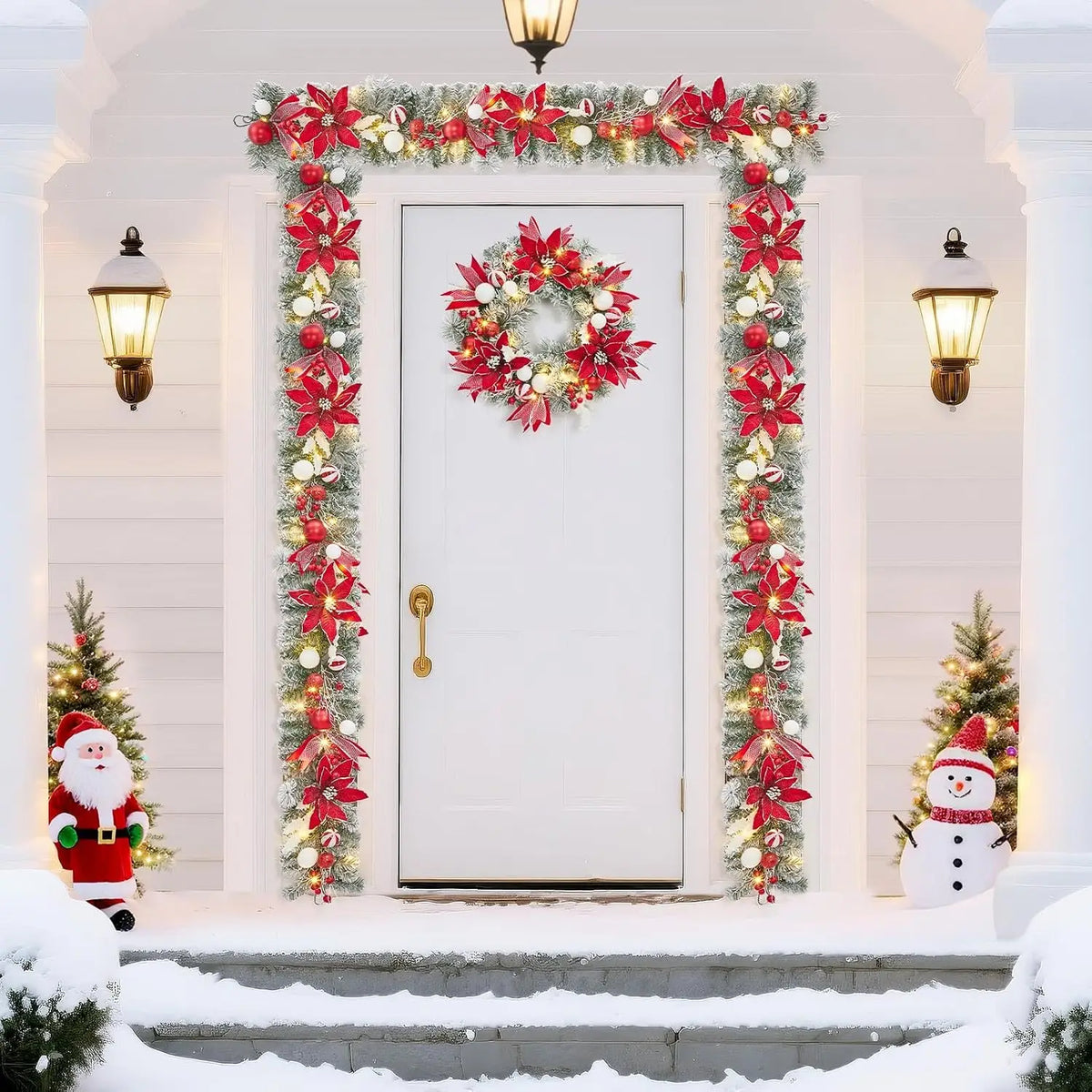 Garvee 6FT Christmas Garland Rattan Wreath Great for Christmas, Winter and New Year Decoration For Table Wall Fireplace Stair Christmas Decor with Lights, Red Twig Pine Decor, 8 Lighting Modes