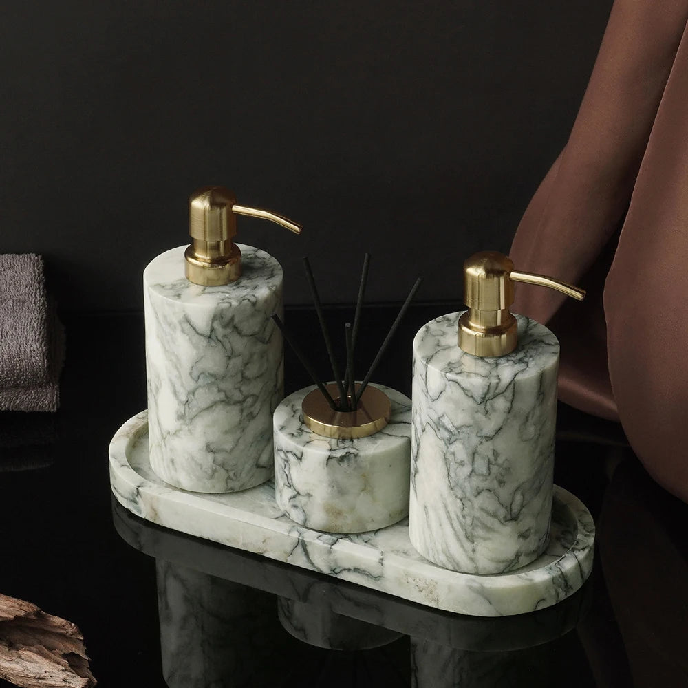 Cold Emerald Natural Marble Bathroom Accessories Set Luxury Soap Dispenser Soap Dish Toothbrush Holder Vanity Tray Kit Bathroom