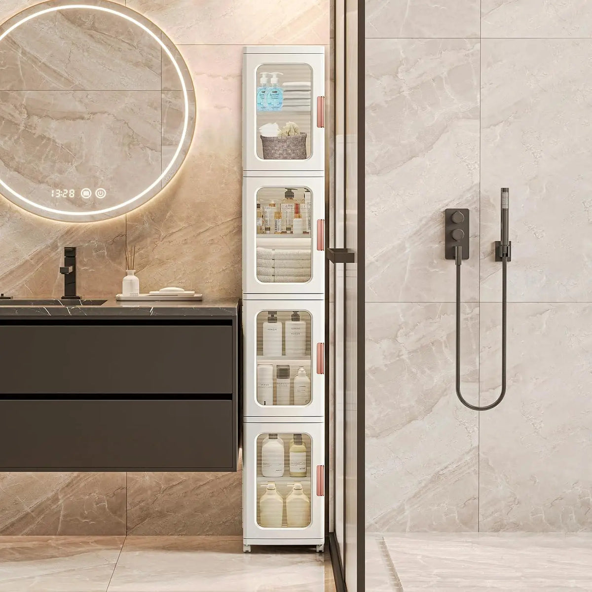 Narrow Storage Cabinet with Doors and Shelves Tall Skinny Bathroom Storage Kitchen Cabinet with Adjustable Shelf Cabinet Organiz