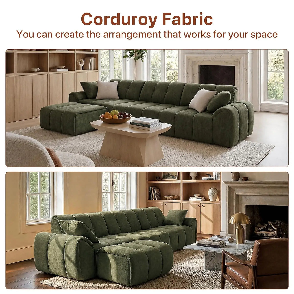 118" Boneless Modular Cloud Couch, Sectional Couch with Ottoman, Customized