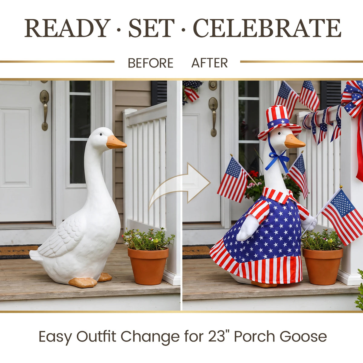 8/1Set 23in Porch Goose Outfit Goose Statue Skirt Hat Clothes All Season Lawn Goose Clothes Easter Halloween Xmac Statue Costume