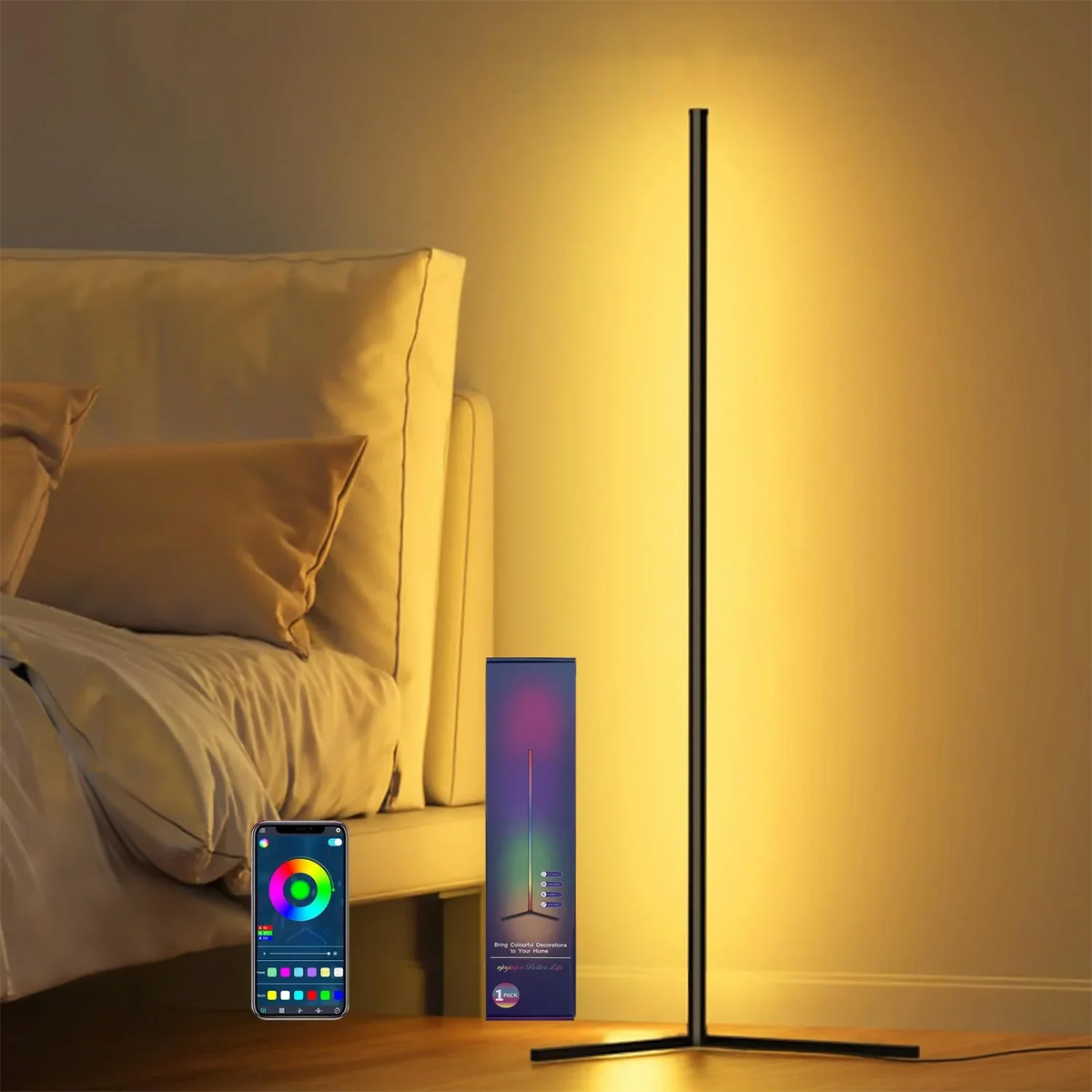 155CM RGB Dream Color Floor Lamp with Music Sync Modern 16 Million Color Changing Standing Mood Light For Bedroom Living Room